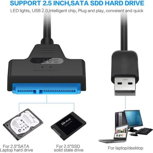 USB 2.0 to SATA 22pin Adapter Converter Cable Support 2.5Inch External SSD HDD Adapter Hard Drive Data Cable for Laptop Computer