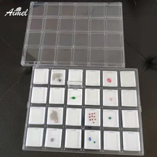 24Pcs White Diamond Storage Box With Clear Grids Jewelry Tray Stone Gem Display Case Pendant Beads Jewelry Gift Carry Container