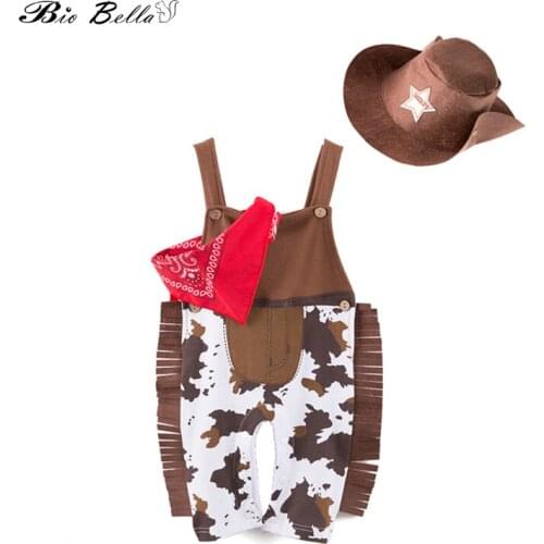Newborn Cowboy Clothes Sets Infant Toddler Boy Clothing 3pcs Hat+Scarf+Suspender Romper Fashion American Style Kids Outfits