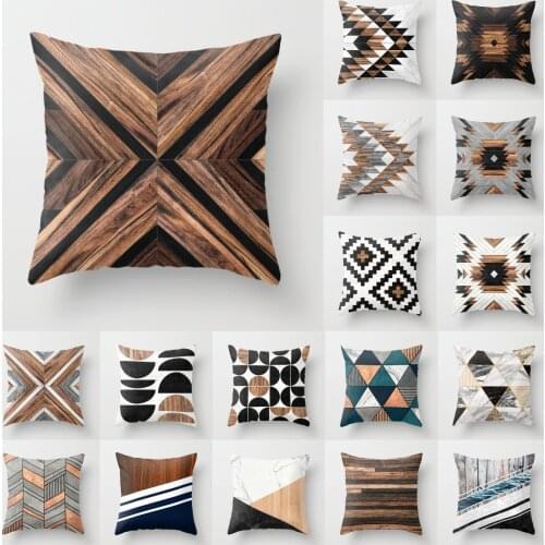 Creative Wood Texture Marble Pillows Case Modern Nordic Geometric Cushions Case Farmhouse Sofa Couch Decorative Throw Pillows