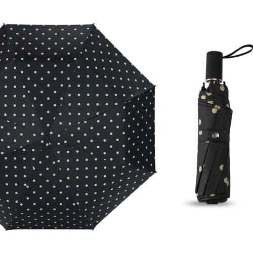 Creative fashion Wave point women Sunny umbrella Dual use Parasol Tri-fold Small fresh Sunny and Rainy Umbrella