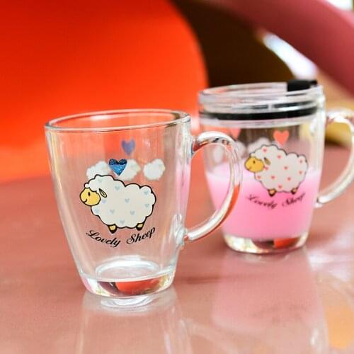 Cute Cartoon Glass Mug Breakfast Milk Coffee Juice Cup With Handle Large Capacity 450ML Thick Home Tea Drinkware