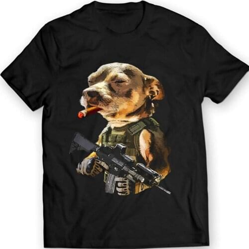 Army Pitbull Cigar Badass T-Shirt Military Dog Warfare New Fashion Mens Tops Cool O Neck T-Shirt Graphic Tees