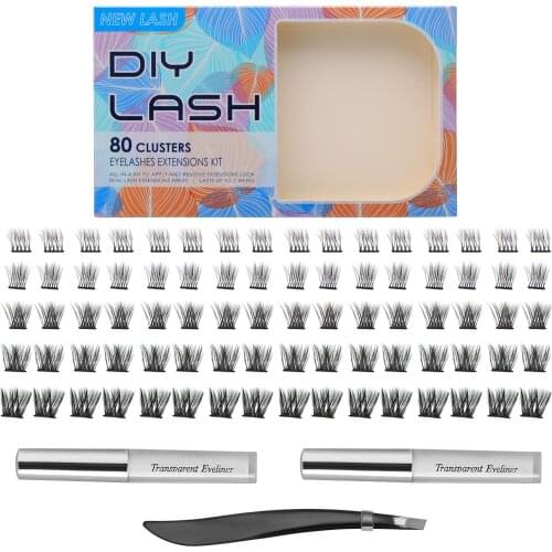 DIY Eyelash Extension Kit Including Glue 80 Clusters Lashes Tweezers Home Eyelash Extension Set