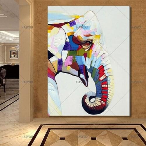 Best NEW 100% hand painted Cartoon elephant Oil Painting on Canvas Abstract Animal Wall Art for Home hotel Decoration unframed