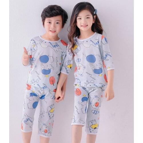 New Summer Big Boys Girls Clothes Pajamas Sets Cotton Pyjamas Kids Sleepwear Homewear Teenager Short sleeve Pijamas Suit