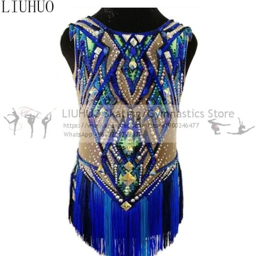 Figure Skating Dress Girls Blue Rhythmic Leotards New Design Kids Ice Skating Dress Leotard Artistic College Costume Multicolor