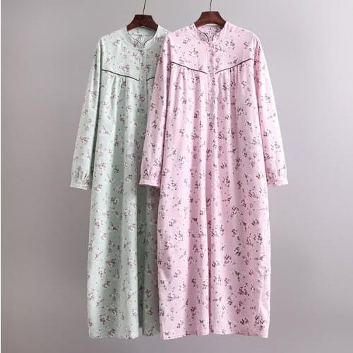Plus size autumn and winter women fashion loose long sleeve floral print flannel fabric nightgown female lounge sleepshirt