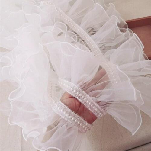 11cm wide encrypted White organza yarn+ beads super poncho doll skirt, childrens clothing, lace accessories