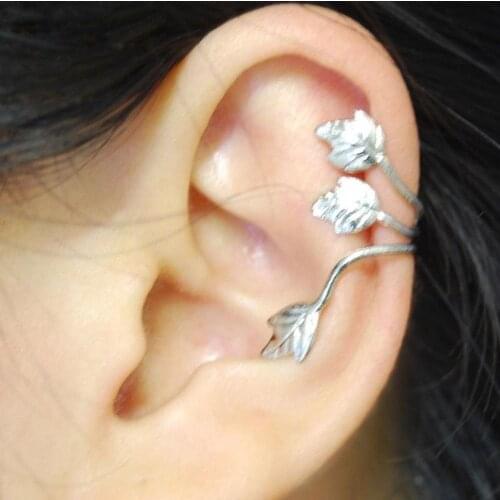 2 Pcs Fashion No Piercing Silver Plated Leaf Clip On Ear Cuff Earring Wrap Punk