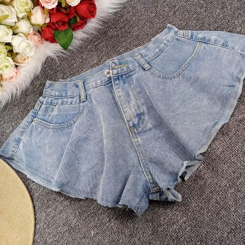 Vintage High Waist Summer Woman Shorts Flare Sexy Jeans Shorts Solid Streetwear Slim Denim Short Pants 2021 Fashion