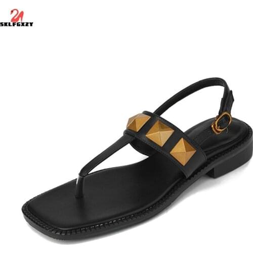 SKLFGXZY Summer Roman Style Women Genuine Leather Fashion Sandals Cowhide Women Shoes Slippers