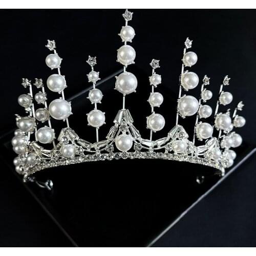 Baroque Bridal Crown Pearl High-end Hairband Female Rhinestone Princess Tiaras Wedding Hair Jewelry Accessories HQ0176