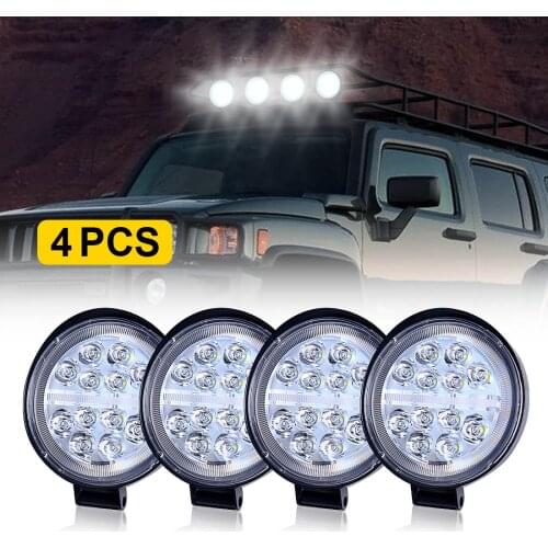 12V 24V 48W LED Word Light Round Spotlight Irradiation Lamp White Amber Flashing Strobe Light For Truck Suv