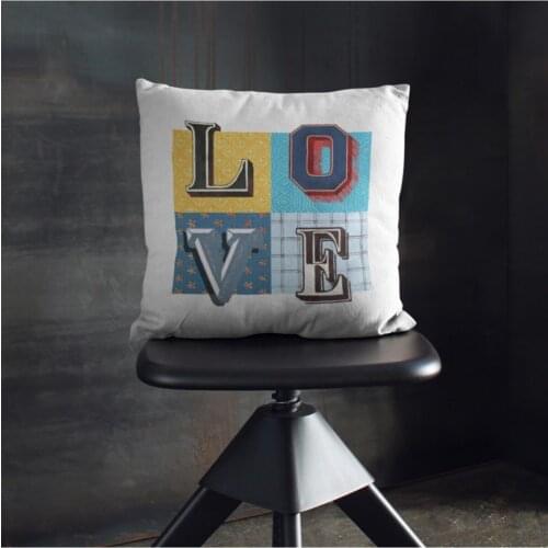 Vintage Cotton Polyester Love Design Pillow 40X40cm