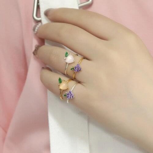 High Quality Cute Grape Cherry Crystal Ring For Women 2021 New Design Gold Finger Rings Party Gifts Jewelry