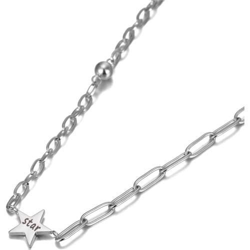 Original Design Rose Gold Star Pendant Necklace For Women Stainless Steel CZ Crystal Link Chain Choker Necklace N20131