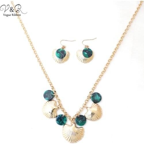 Gold Chain/ Leaf Acetate Plate Metallic Effect Stick Necklace Earrings Set, Fashion Jewelry Set, Bridesmaid Gift, Girls Jewelry