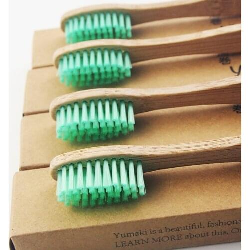 100 Pieces Green 100% Bamboo Made Toothbrush Wood toothbrush Novelty Bamboo soft-bristle Capitellum Bamboo Fibre Wooden Handle