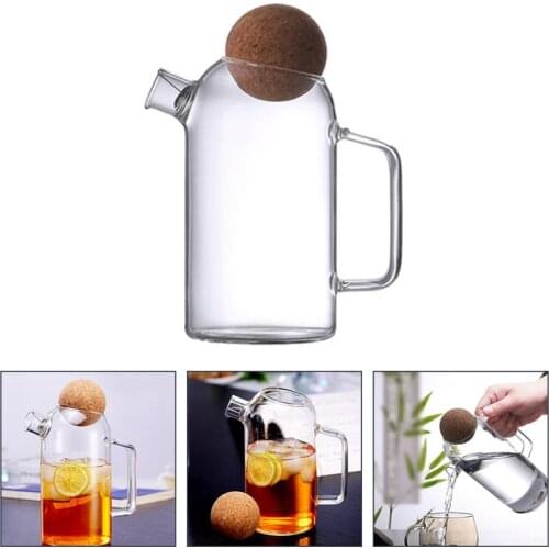 1pc Cork Glass Tea Kettle Thick Glass Teapot Juice Jar Tea Pitcher For Home Use Glass Pot Cork Cold Water Bottle Teapot