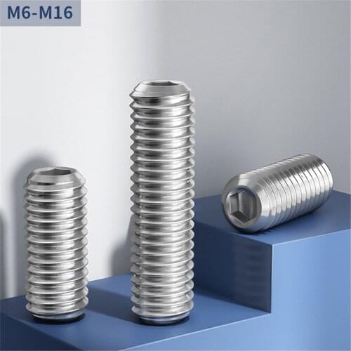 1Pcs M16 304 Stainless Steel Screws Cup Point Grub Screws Metric Thread Hexagon Socket Set Screws Headless Length 12-50mm