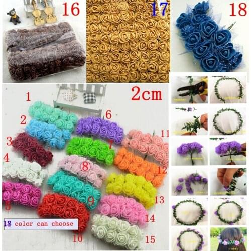 12pcs) 2cm head Multicolor PE Rose Foam Mini Flower Bouquet Solid Color/Scrapbooking Artificial foam Rose Flowers 112