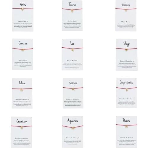 12 Constellations Red String Bracelet For Women Men Wish Card Cancer Leo Virgo Libra Handmade Adjustable Rope Chain Bracelet
