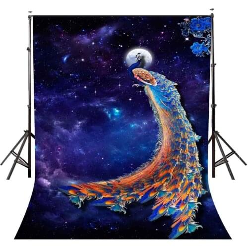 150x220cm Ultra Violet Night Sky View Backdrop Beautiful Peacock Photography Background
