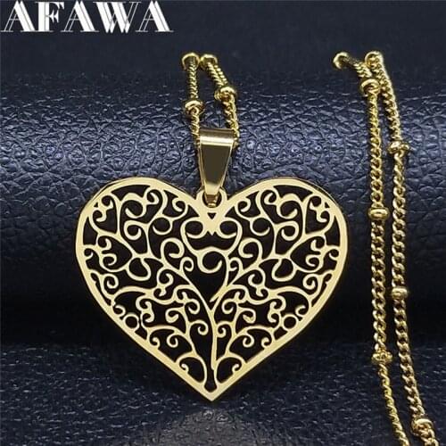 2021 Fashion Tree of Life Stainless Steel Chain Necklace Women Gold Color Necklaces Pendants Jewelry cadenas mujer N3044S02