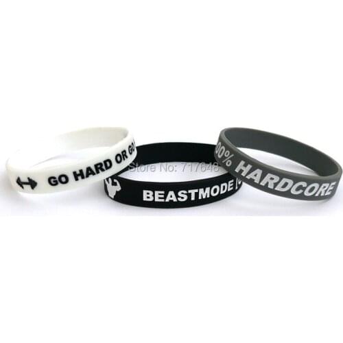 300pcs Go Hard or Go Home Beastmode on 100% Hardcore wristband silicone bracelets free shipping by FEDEX