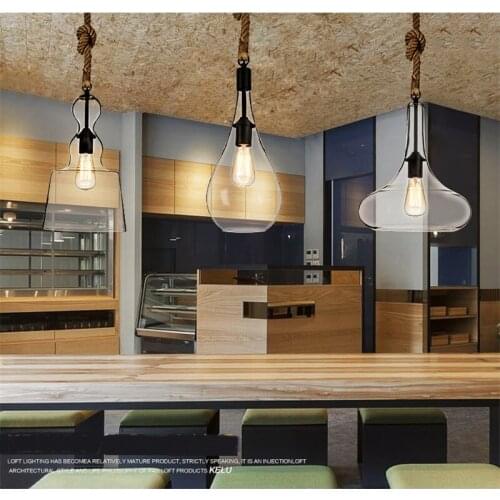 American retro restaurant Pendant Lights rope cafe bar creative personality restaurant clothing store glass LU728291