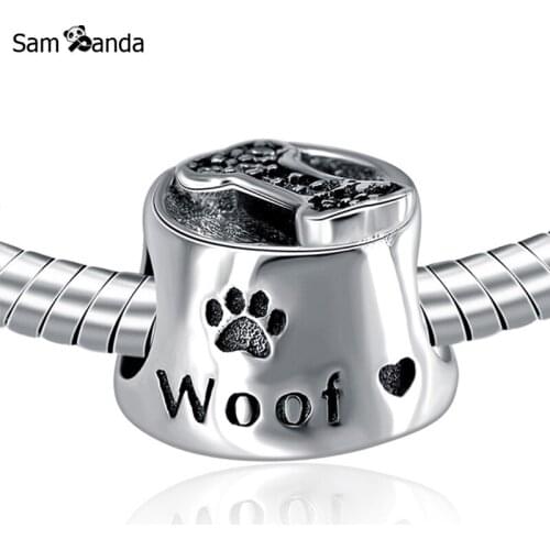 Authentic 925 Sterling Silver Bead Charm Vintage Bowl & Bone With Crystal Beads Fit Pandora Bracelet Bangle DIY Jewelry