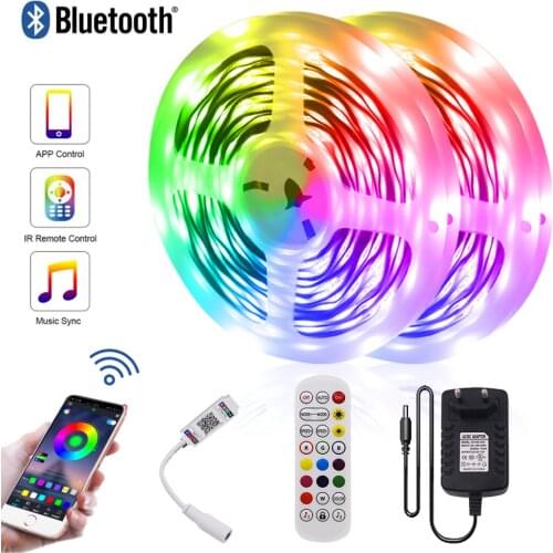 Bluetooth Music Led Strip Light RGB 5050 12V Non Waterproof Led Tape Ribbon Diode 5m 10m 15m 20m Flexible Led Light with Adapter