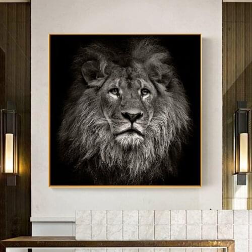 Black Lion Wild Animals Ferocious Beast Oil Painting on Canvas Posters and Prints Wall Art Picture for Living Room Cuadros Decor