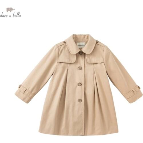 DKS18454 dave bella autumn kids girls fashion solid button pockets hooded coat children cute tops high quality outerwear