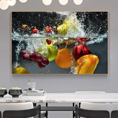 Fruits and Vegetables in Water Canvas Painting Art Posters and Prints Print HD Canvas Kitchen and Shop Wall Decoration