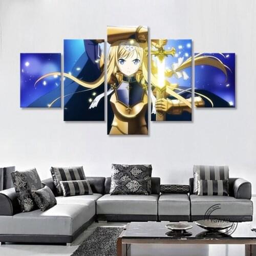 Sword Art Online Alicization Alice Zuberg Canvas Painting Wall Picture Poster 5 Panel Prints Living Room Home Decoration