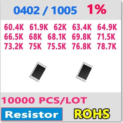 JASNPROSMA OHM 0402 F 1% 10000pcs 60.4K 61.9K 62K 63.4K 64.9K 66.5K 68K 68.1K 69.8K 71.5K 73.2K 75K 75.5K 76.8K 78.7K smd 1005