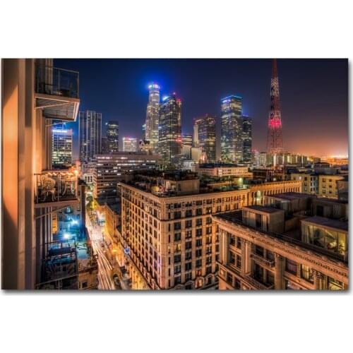 Los Angeles at night Cityscape Picture Printed Canvas Cloth Wall Art Poster Painting For Living Room Decor
