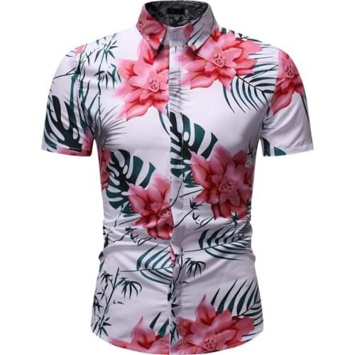 Mens brand new personalized fashion business casual short sleeve printed shirt Hawaiian shirt men pink shirt streetwear