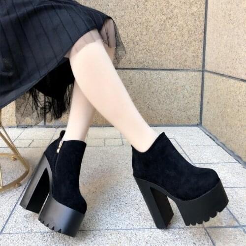 2021 New short boots womens autumn/winter plush heels with 15CM nude matte Martin thick-heeled womens boots