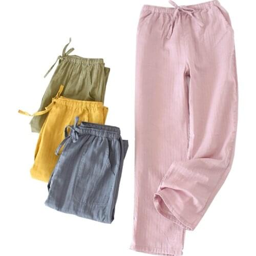 2020 Spring New Lovers Sleep Bottom Men And Women Comfort Gauze Cotton Pants Couples Solid Color Loose Thin Homewear Pants