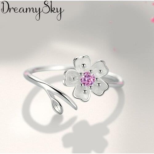 New Charming Pink Flower Finger Ring for Women Vintage Boho Knuckle Party Rings Gothic Punk Jewelry Gifts for Girls 2020