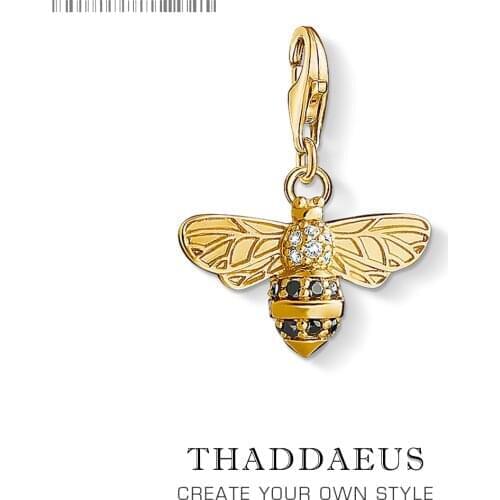 925 Sterling Silver Lovely Gold Color Bee Animal Pendants Charm for Women Fine Jewelry Fit Bracelet Necklace
