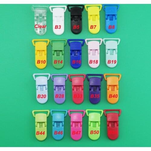 New Color 20MM Plastic Suspender Clips,SUTOYUEN Suspenders,Baby Pacifier MAM Dummy Soother Chain Holder,100pcs Mix 20 Color