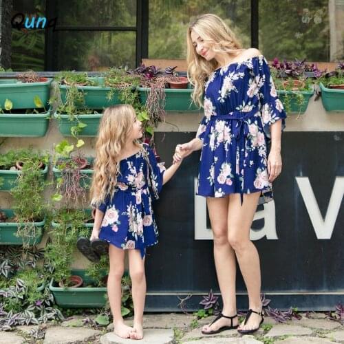 Floral Mother Daughter Dress 2021 Summer Chiffon Mini Dresses for Women Girl Ruffle Sweet Mommy and Me Family Matching Outfit