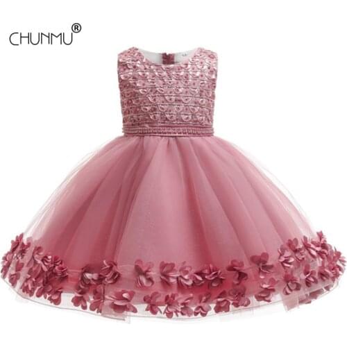 Beads Flower Baby Girls Princess Dress Elegant Party Lace Tutu Dress For Birthday Wedding Kids Party Dress Children Clothing