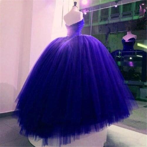 Fully Crystal Beaded Bodice Corset Royal Blue Wedding Dresses Ball Gowns Customized Made Shiny Bridal Dress vestido longo de ren