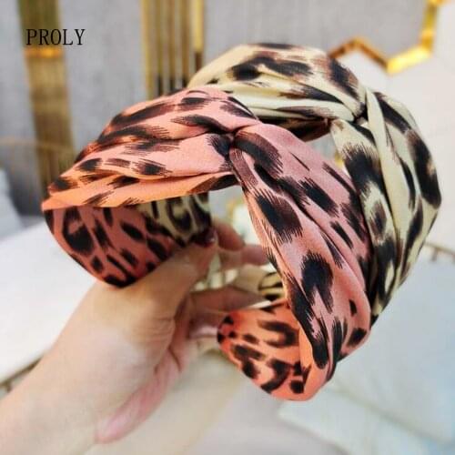 PROLY New Fashion Women Headband Cross Knot Leopard Hairband Adult Casual Wide Side Turban Headwear Hair Accessories