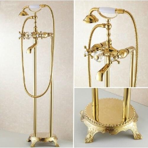 Bathtub Faucets Bathroom Gold Floor Stand Faucets Telephone Type Bath Shower Mixer Brass Shower Set Luxury Bathtub Tap